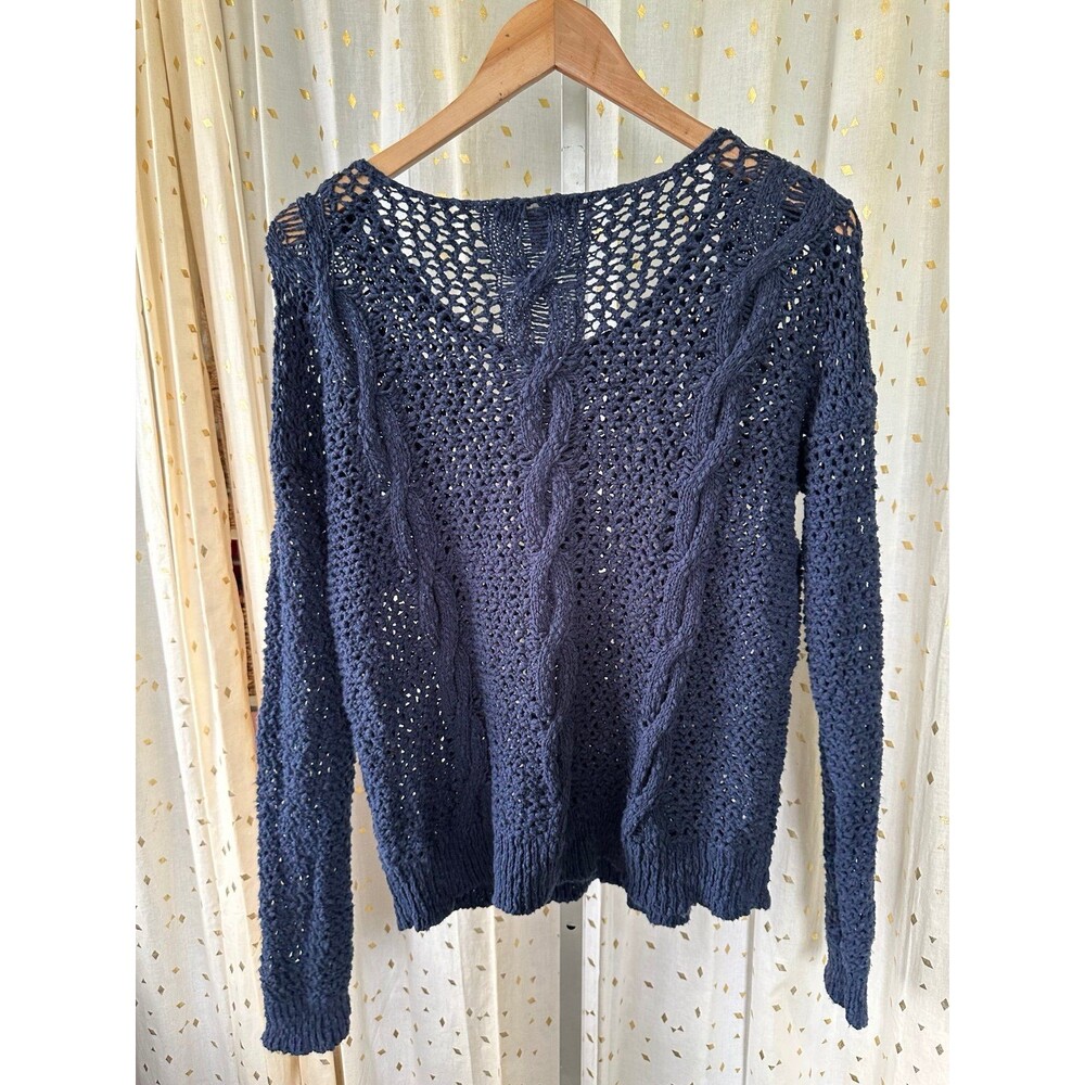 Tommy Bahama Women's 100% Cotton Navy Loose Cable Knit Pull Over Sweater M - Picture 4 of 6